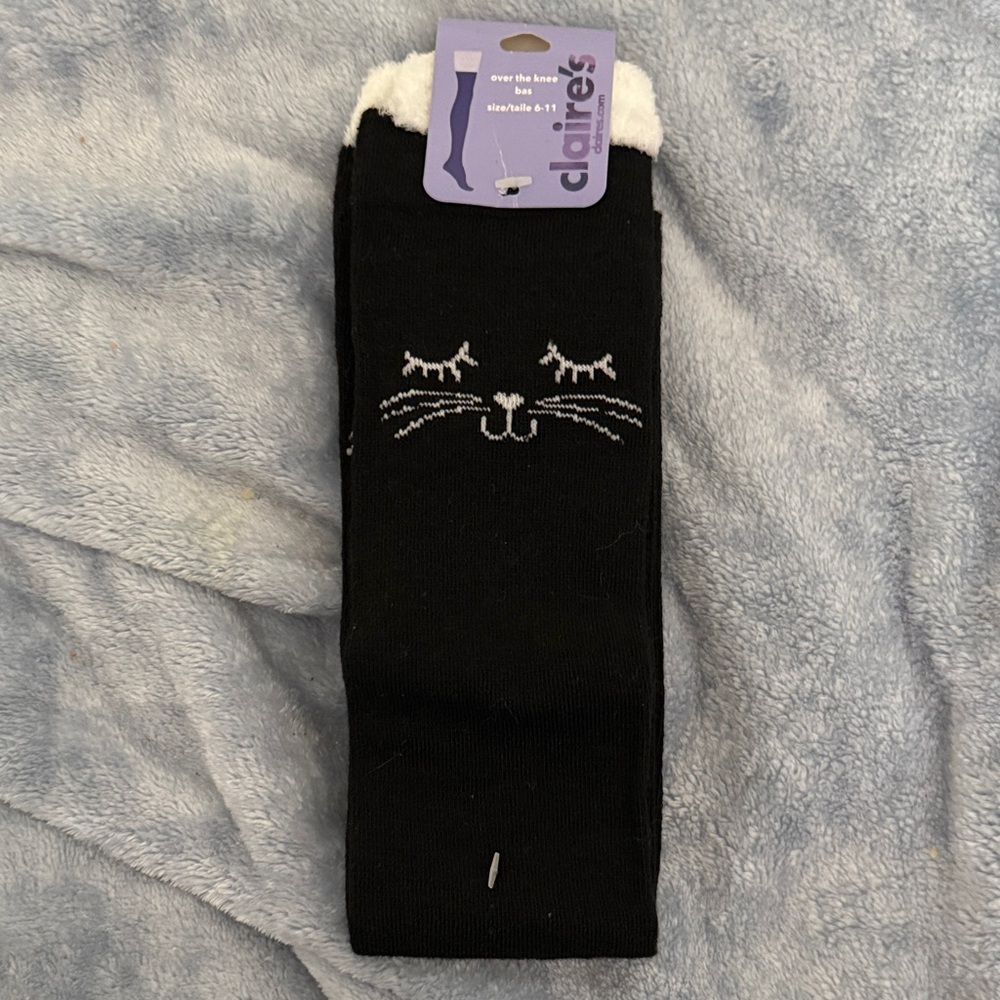 Claire's Black Cat Face Socks